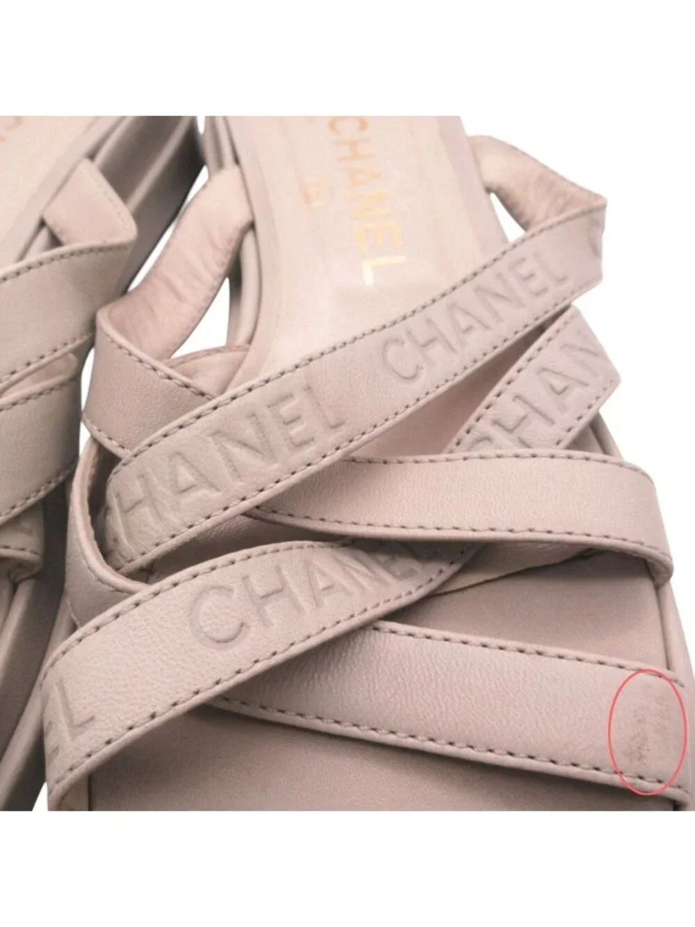 Chanel Sandals Leather Logo Cross Belt Strap Shoes Gray Green